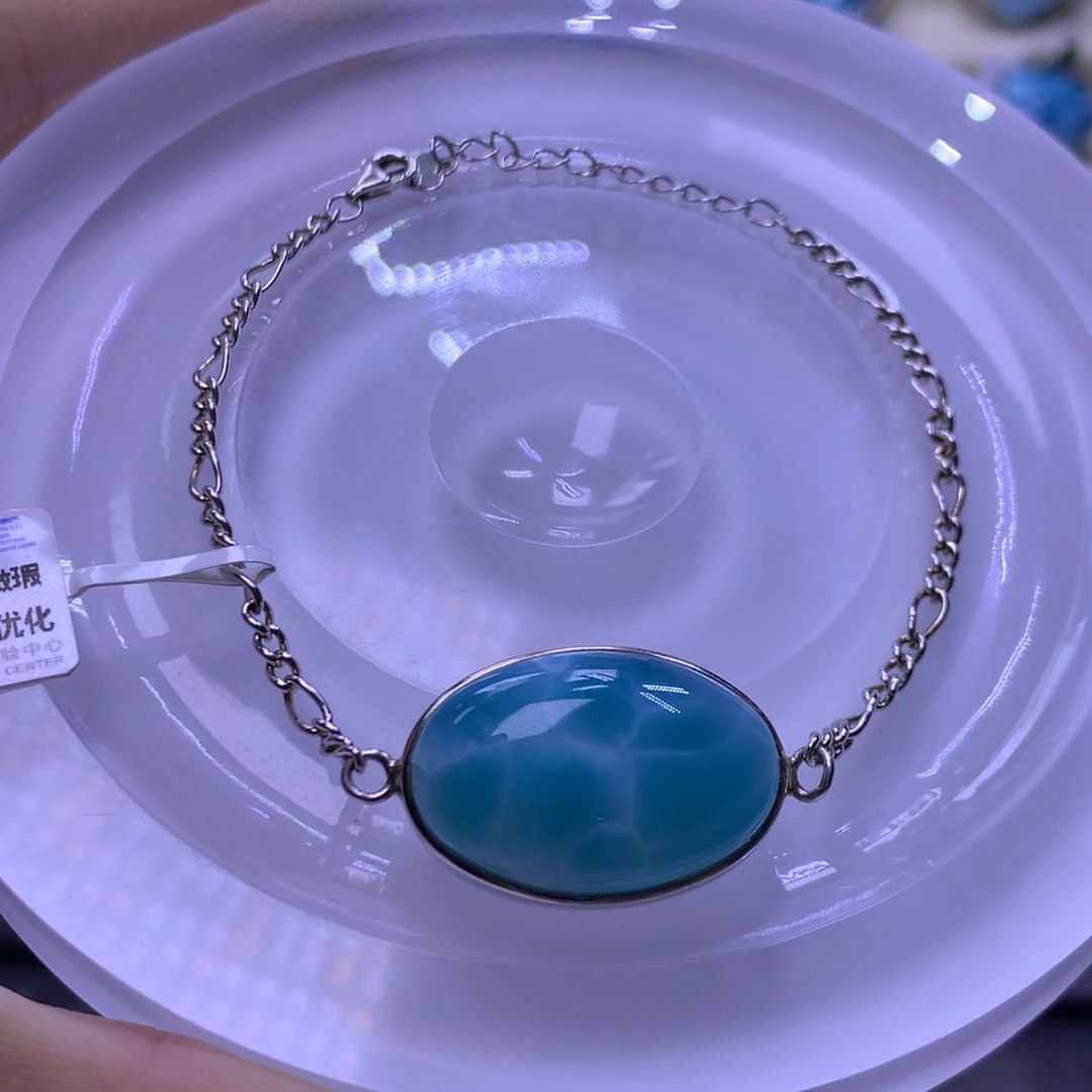 针钠钙石（海纹石）银S925镶嵌手链蛋面手链色差略异