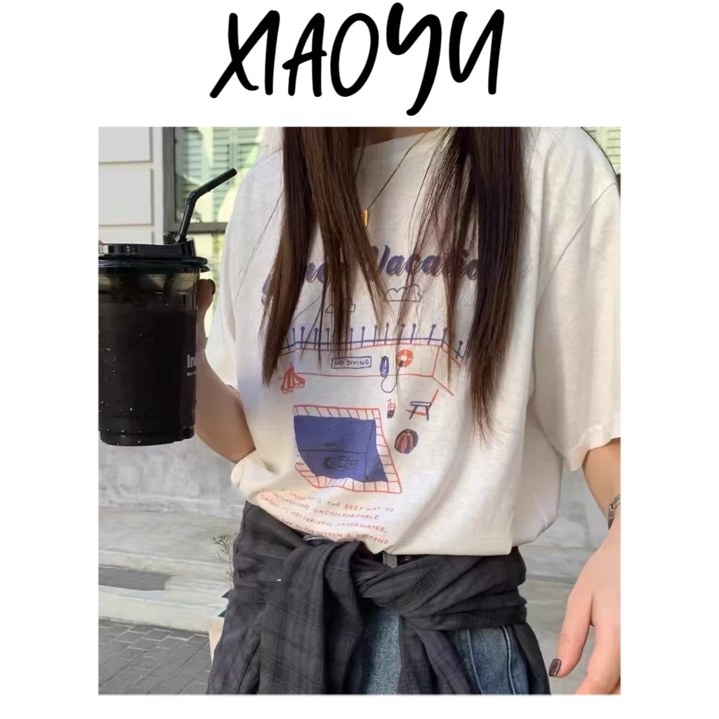 【泳池棉麻半袖】Y韩系小众品牌短袖T恤百搭显瘦圆领短袖上衣女