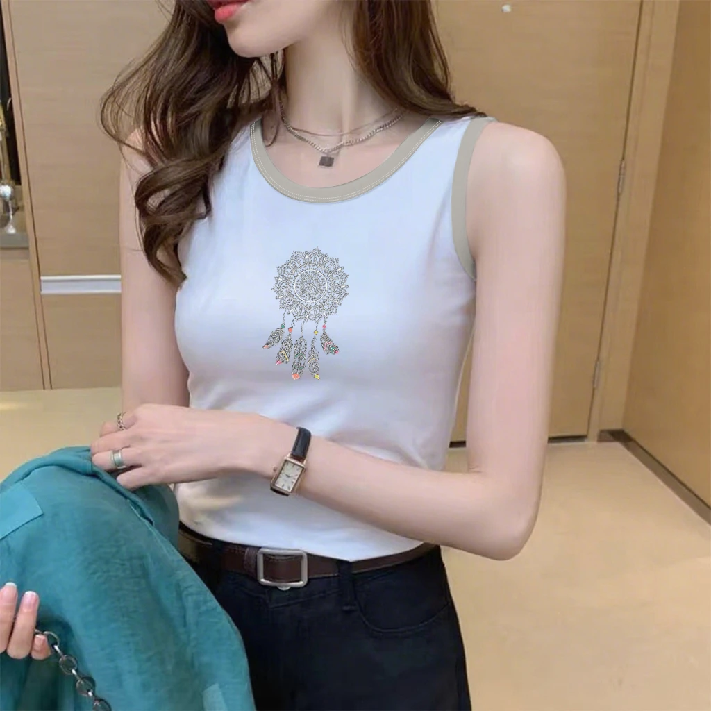 纯棉印花无袖背心夏季百搭韩版时尚修身显瘦运动外穿打底上衣女