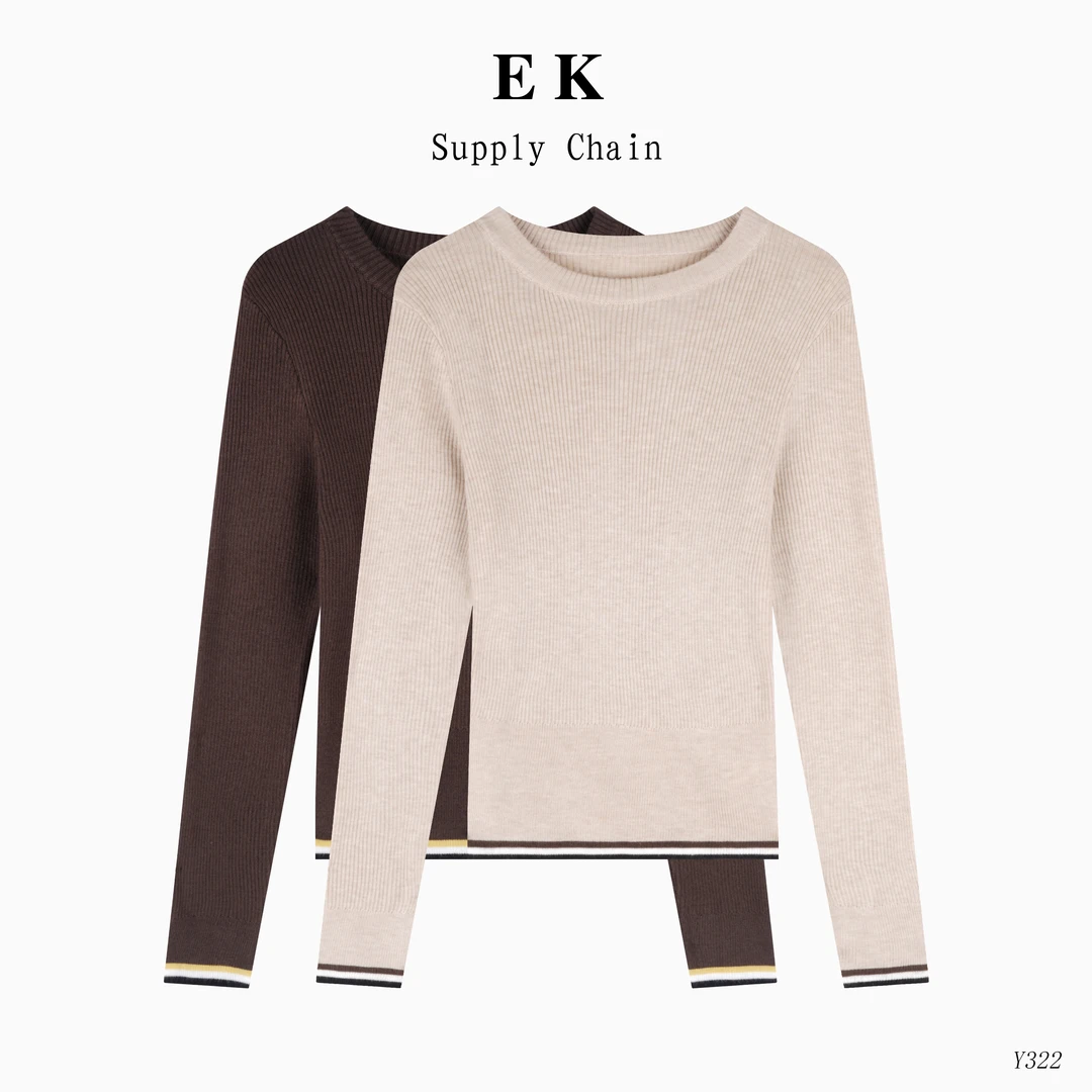 极简高级条纹撞色显瘦针织衫女老钱风休闲百搭羊毛上衣322