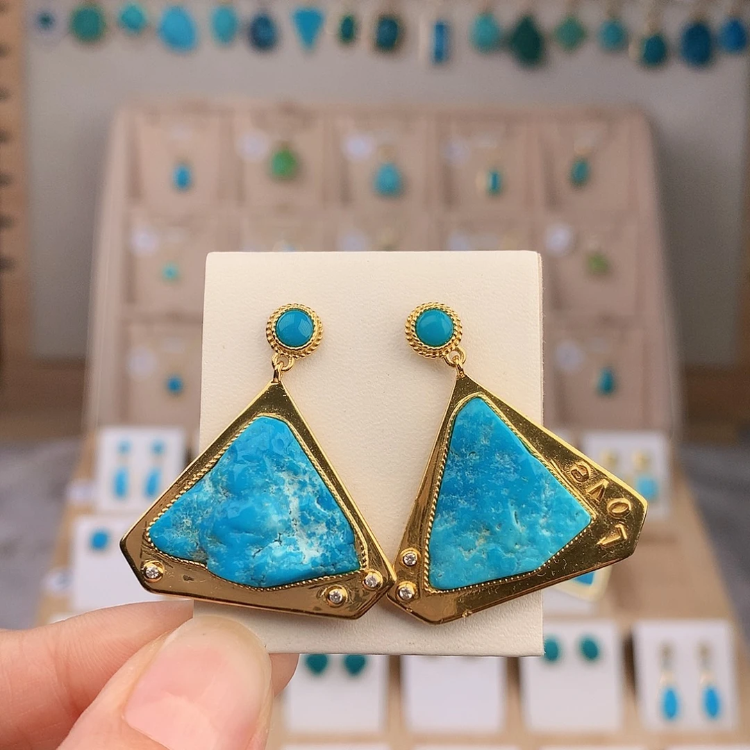 绿松石银S925镶嵌耳饰