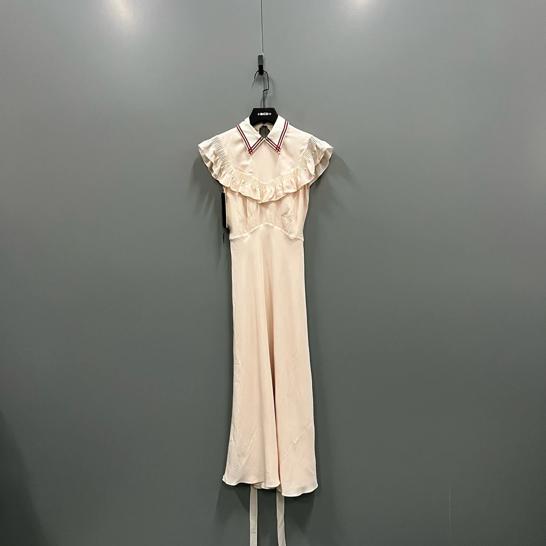 99新 MIU MIU/缪缪 tt1 淡粉色荷叶边连衣长裙 36码/98新/103022