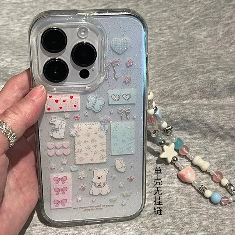 闪闪格纹爱心适用16/15iphone/14promax高级手机壳12/13/11闪粉壳