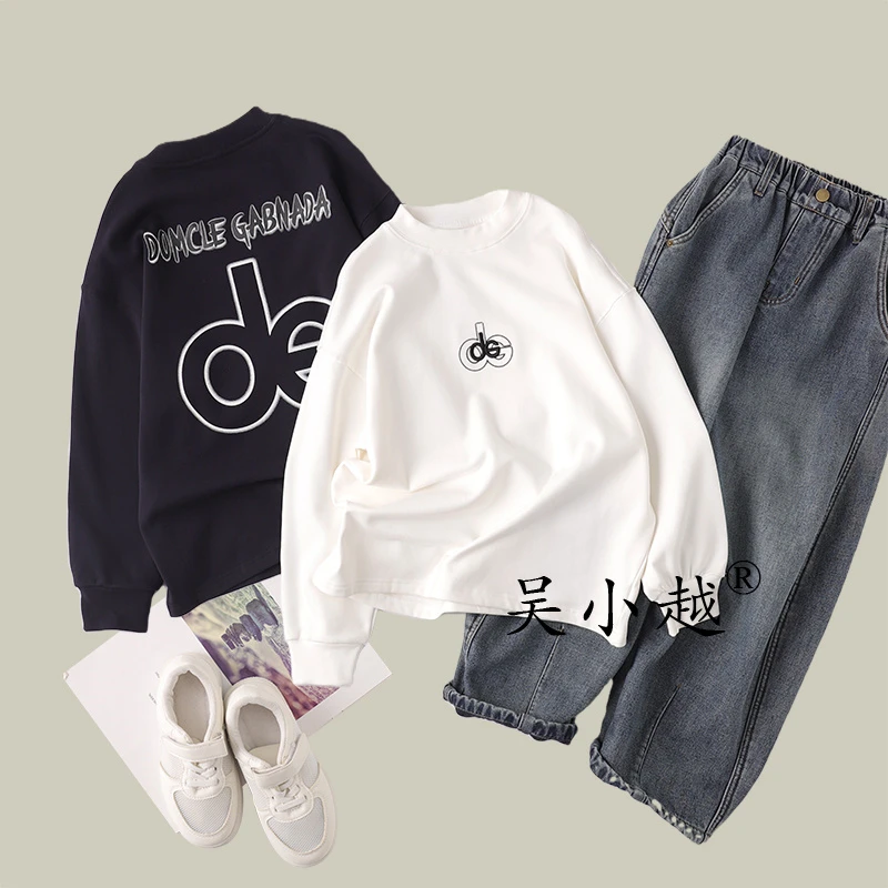 吴小越w1804男童中大童打底衫秋款韩版亲子装数码印花云朵绒t恤