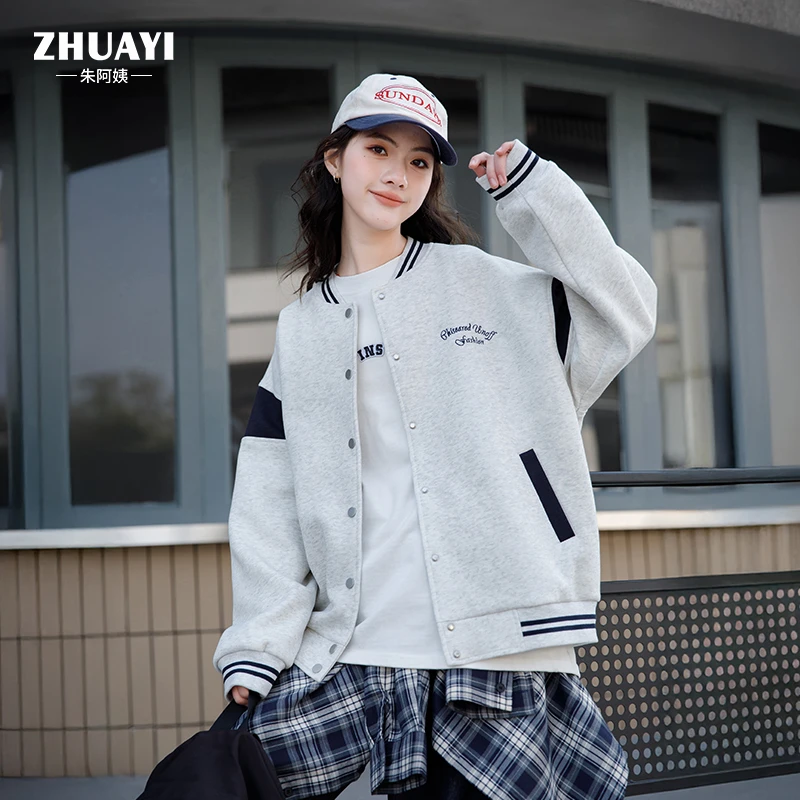 朱阿姨女大童外套2025春季新款后背英文棒球服外套运动休闲春装
