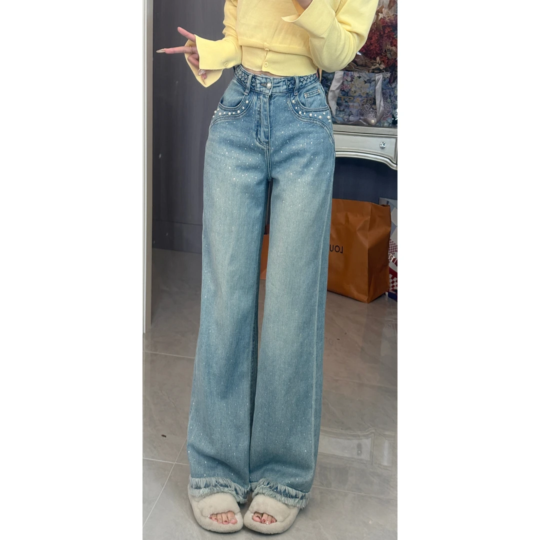 【雅乔定制】绵意裤 时尚百搭烫钻牛仔裤阔腿裤长裤DYJJ-25020811