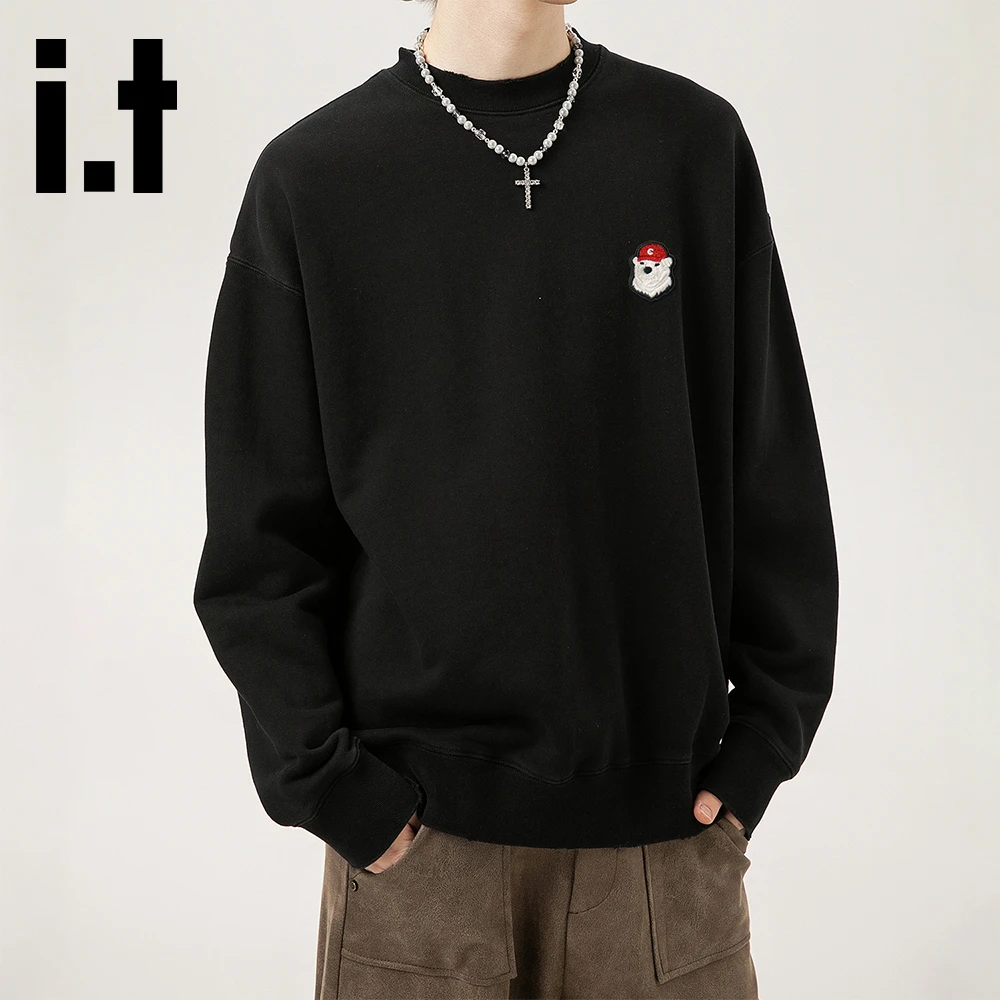 it:CHOCOOLATE小熊趣味印花圆领重磅卫衣男2025秋季宽松百搭上衣