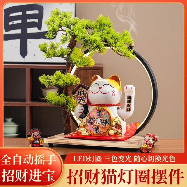 新款招财猫陶瓷摆件自动招手店铺前台家居客厅装饰发财猫开业礼品