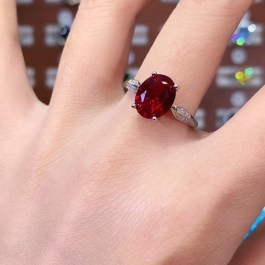 银S925镶嵌戒指红宝石酒红白810