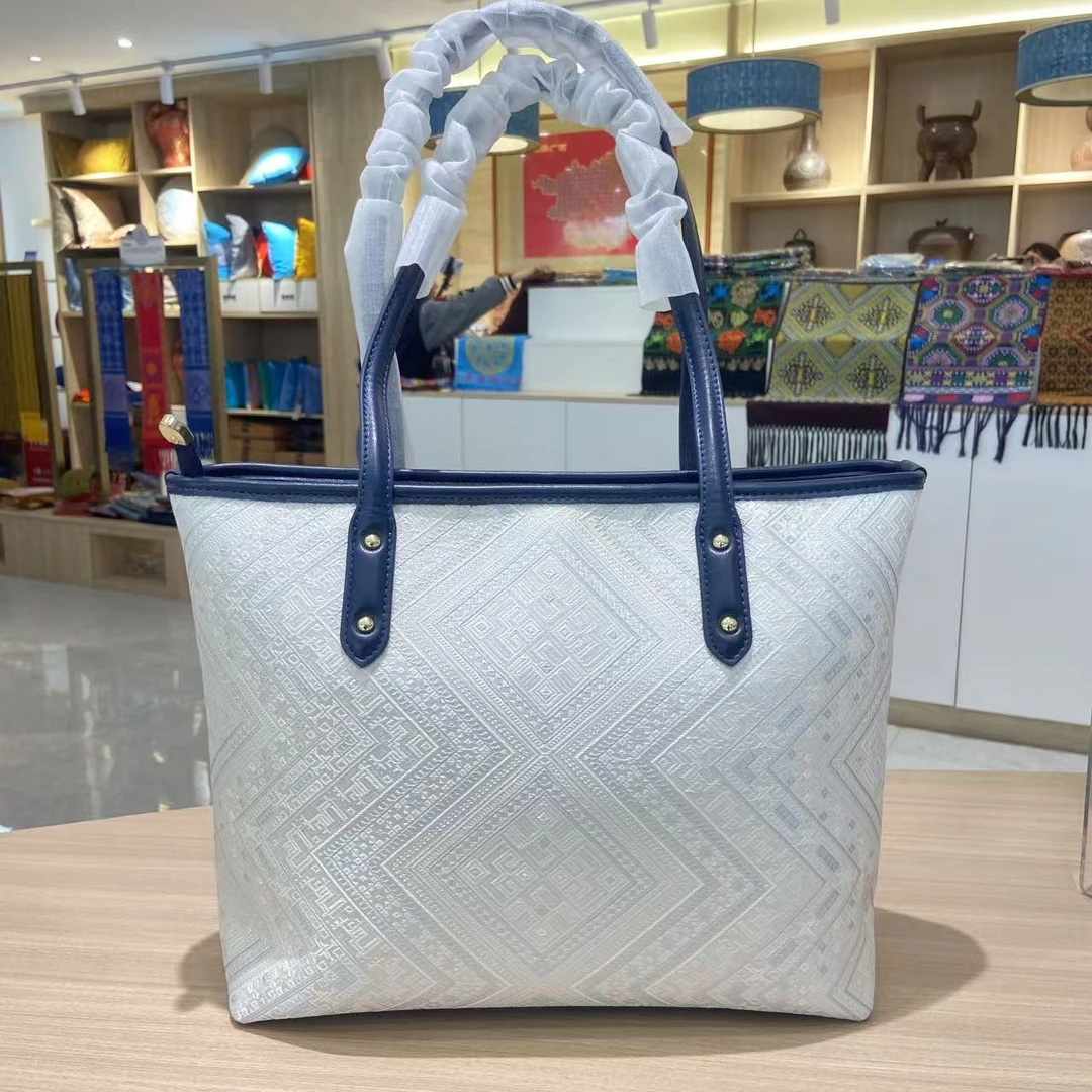 【工美】广西非遗壮锦包托特包蓝色轻奢时尚百搭女士广西壮锦包包