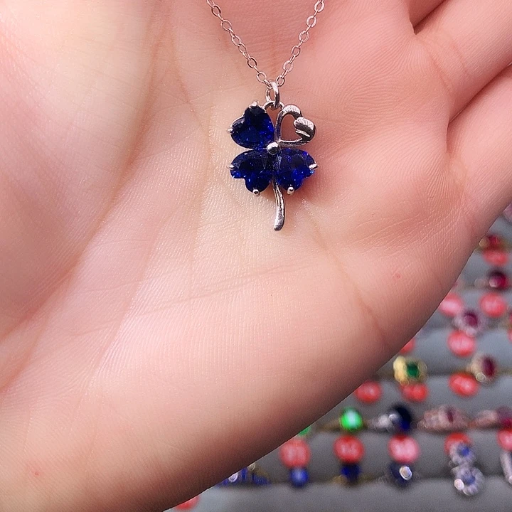 蓝宝石吊坠(赠链)银S925镶嵌