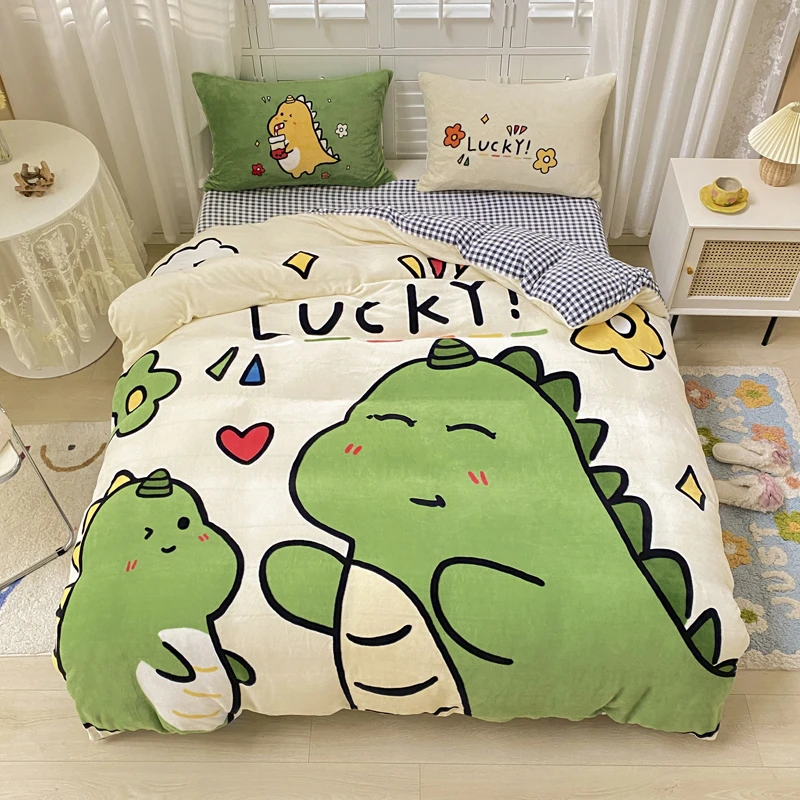 冬季A类加厚保暖卡通牛奶绒四件套床单被套床上用品双人双面