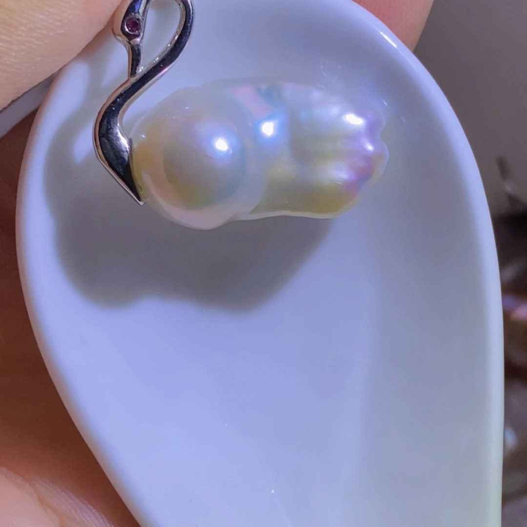 银S925镶嵌淡水珍珠天然淡水珍珠无染色无优化