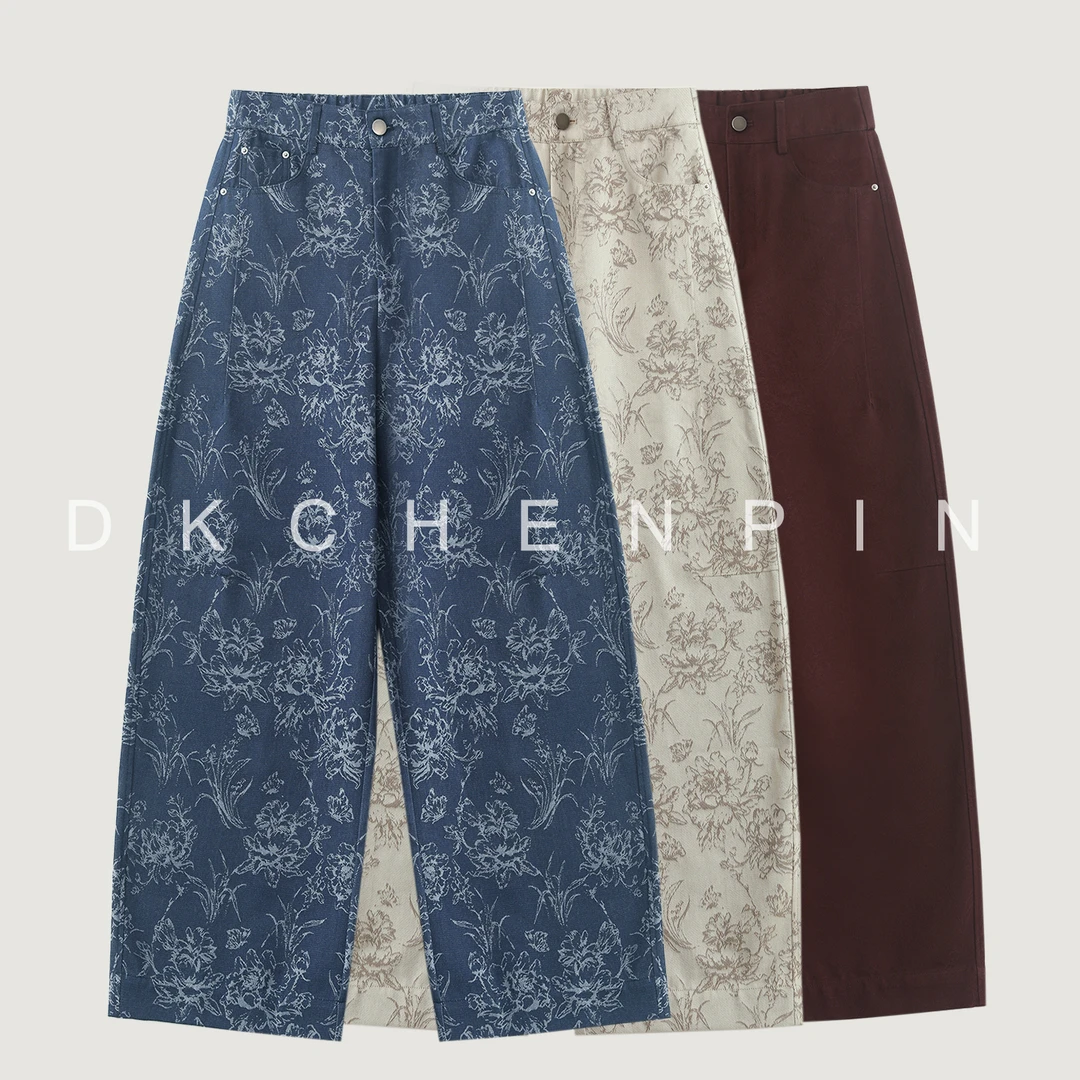 呈品重工提花 定制斜纹 后腰松紧 百搭直筒阔腿裤 GD-AZSHF66170