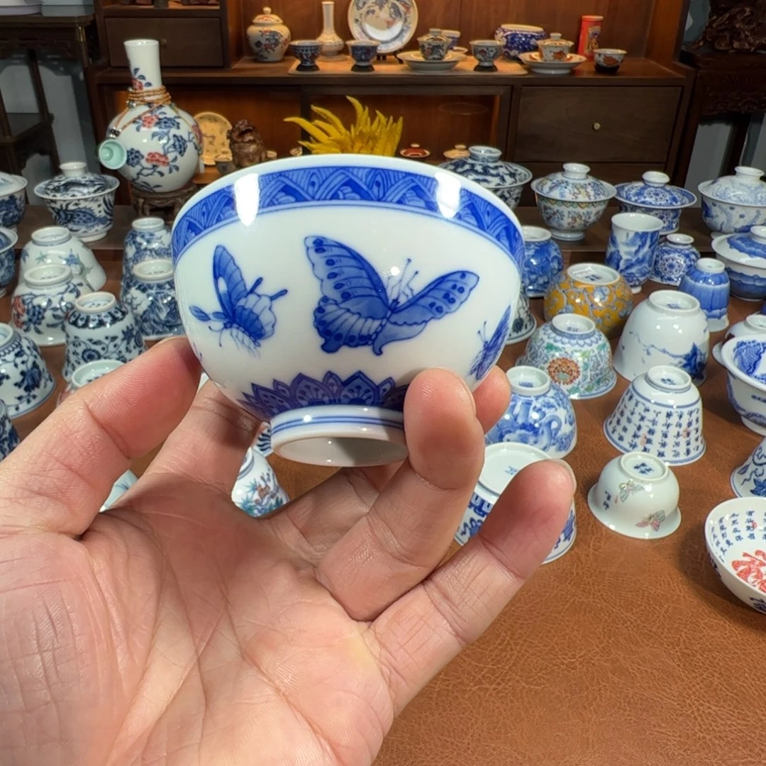 （竹林草堂）青花蝴蝶鸡心杯