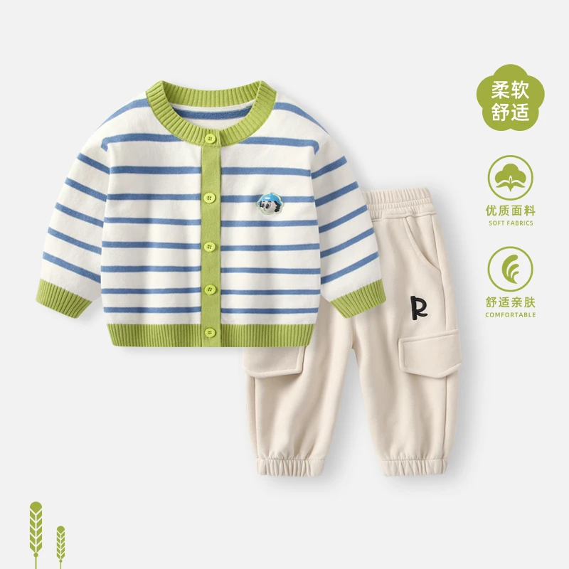 婴儿套装2025新款秋装男宝宝针织上衣裤子两件套秋季儿童外出衣服