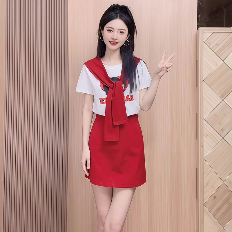 高含棉时尚套装女2025年夏季新款小个子短袖t恤半身裙两件套潮