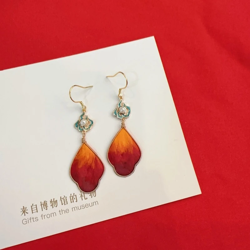 非金属布艺耳饰 绒花几何图案新中式国风耳环汉服耳饰纯手工耳钩