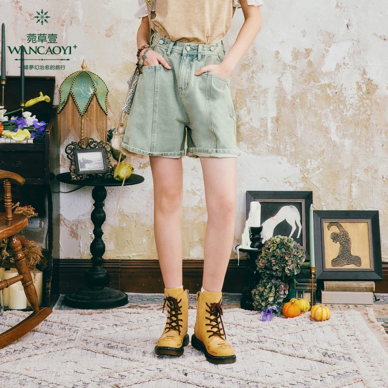 菀壹2025夏季新款百搭休闲直筒高腰时尚复古牛仔短裤N03520421