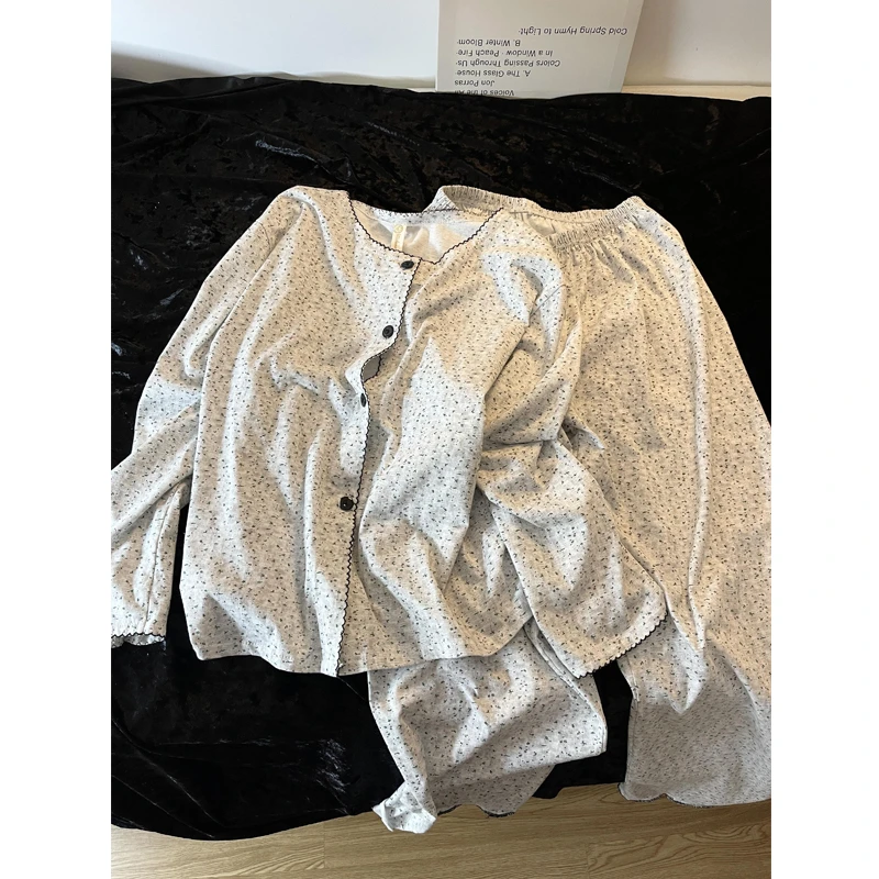 韩版ins甜美小碎花睡衣女款2025春秋季云朵棉舒适长袖家居服套装