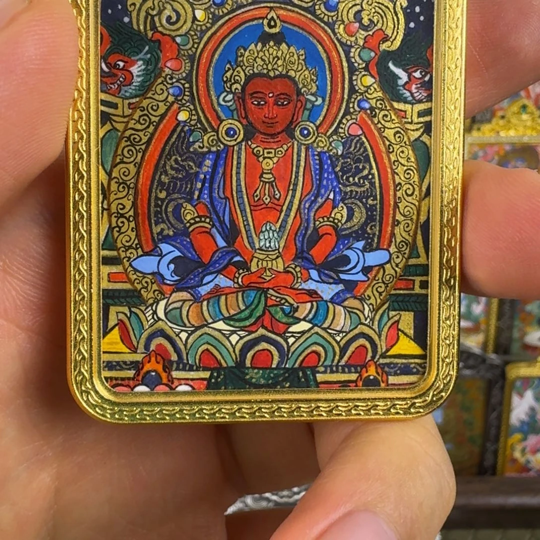 吊坠纯手绘长寿佛唐卡