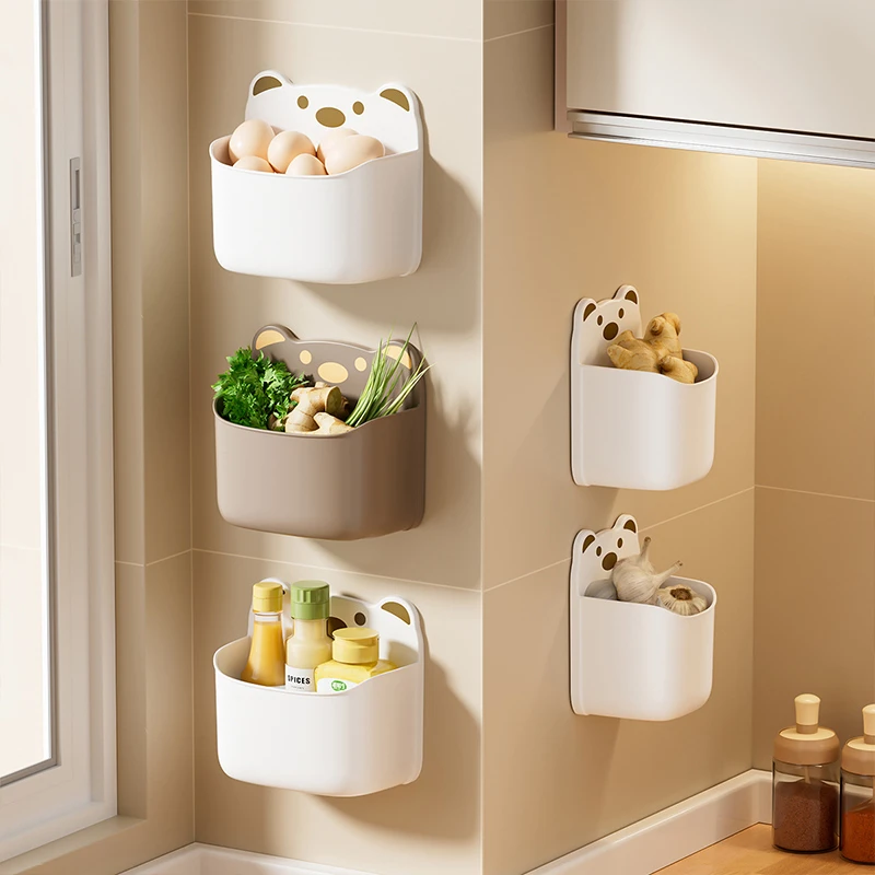 葱姜蒜收纳壁挂收纳盒收纳筐多功能厨房墙壁置物架免打孔强力粘钩