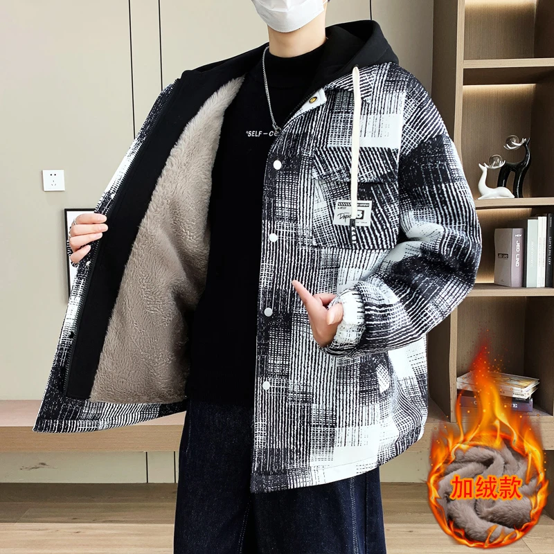 【高品质不掉毛】青少年冬季外套男加绒加厚棉衣格子时尚保暖夹克