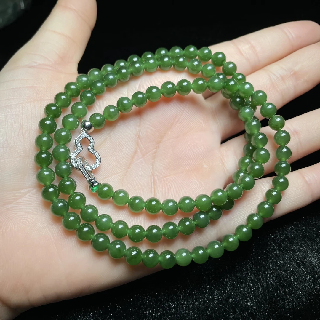 菲菲珠宝好@和田玉葫芦扣头项链约6mm