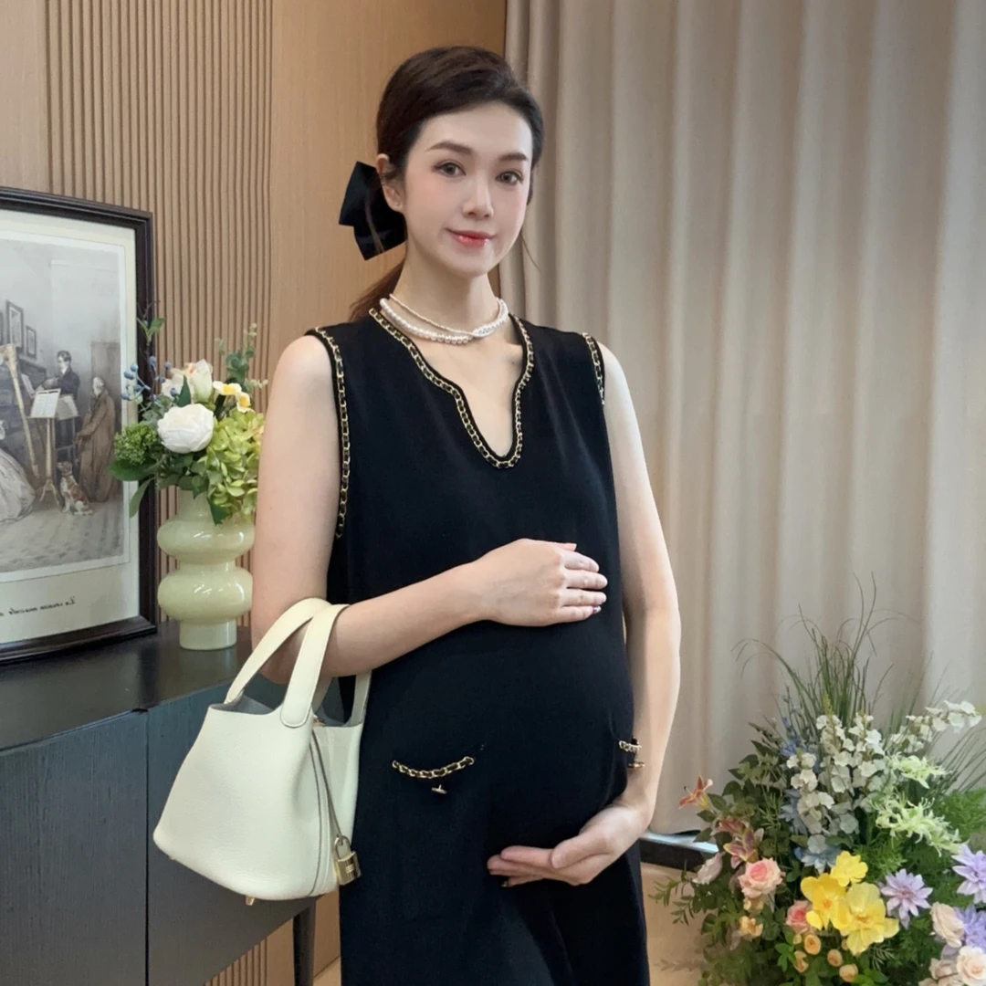 Zoey孕妇装［第五大道］夏季法式小香风气质凉感曲珠孕妈妈连衣裙