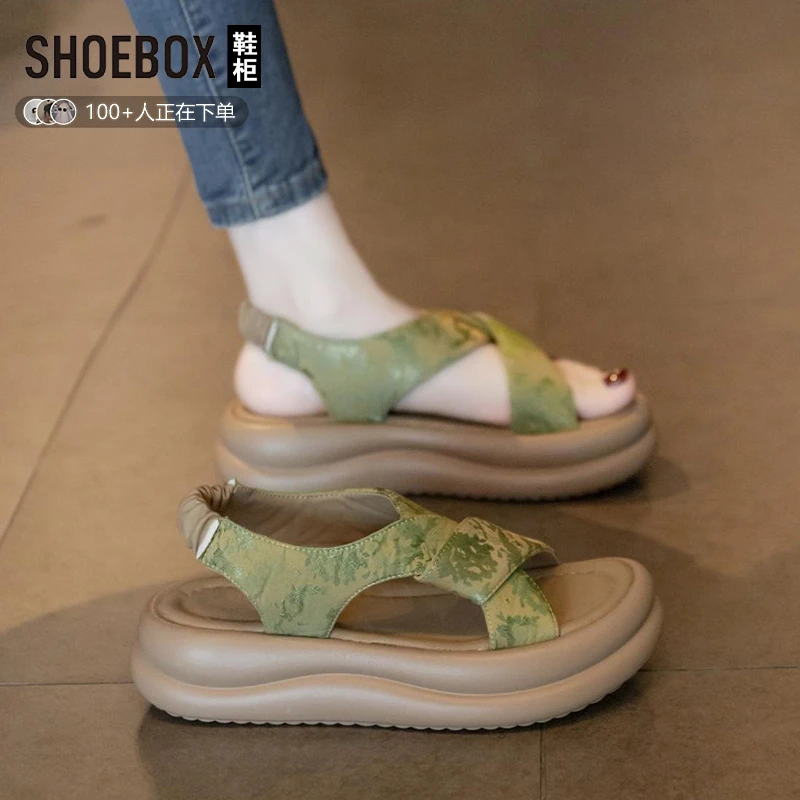 SHOEBOX鞋柜绝美厚底凉鞋女夏季2025新款中式风休闲罗马鞋沙滩鞋