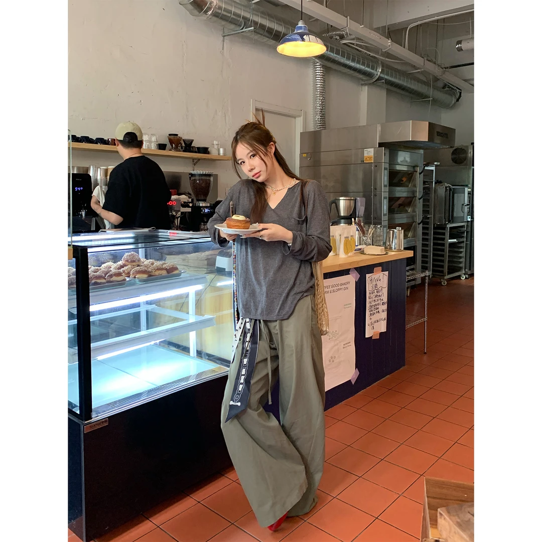 DYANGJUN【天然空调】夏季新款v领宽松长袖薄款罩衫