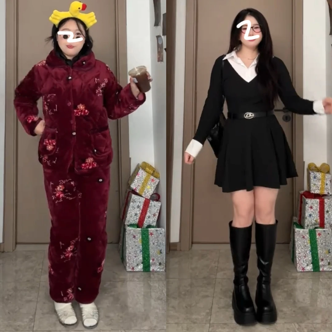 大码女装赫本风连衣裙女秋冬辣妹假两件衬衫裙胖MM显瘦包臀短裙子