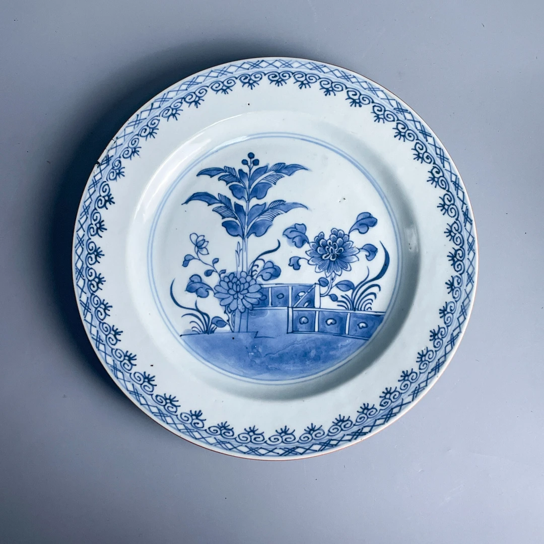 瓷器/古董清康熙青花蕉叶花卉纹盘-M2XLY006D88/收藏/文物/绣花张