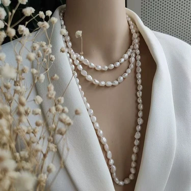 [1.6米毛衣链]淡水珍珠经典百搭气质手工白色毛衣项链XL80056SY