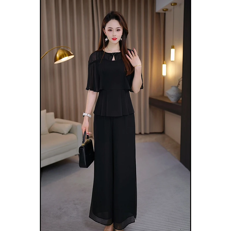 贵夫人气质优雅套裤2025新款静奢风时尚休闲高腰显瘦套装25594