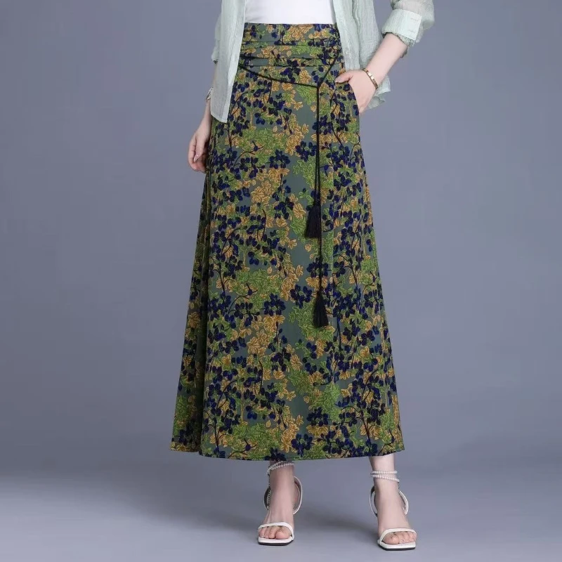 雪纺半身裙女夏季2025新款高腰a字裙中长款显瘦气质休闲裙子