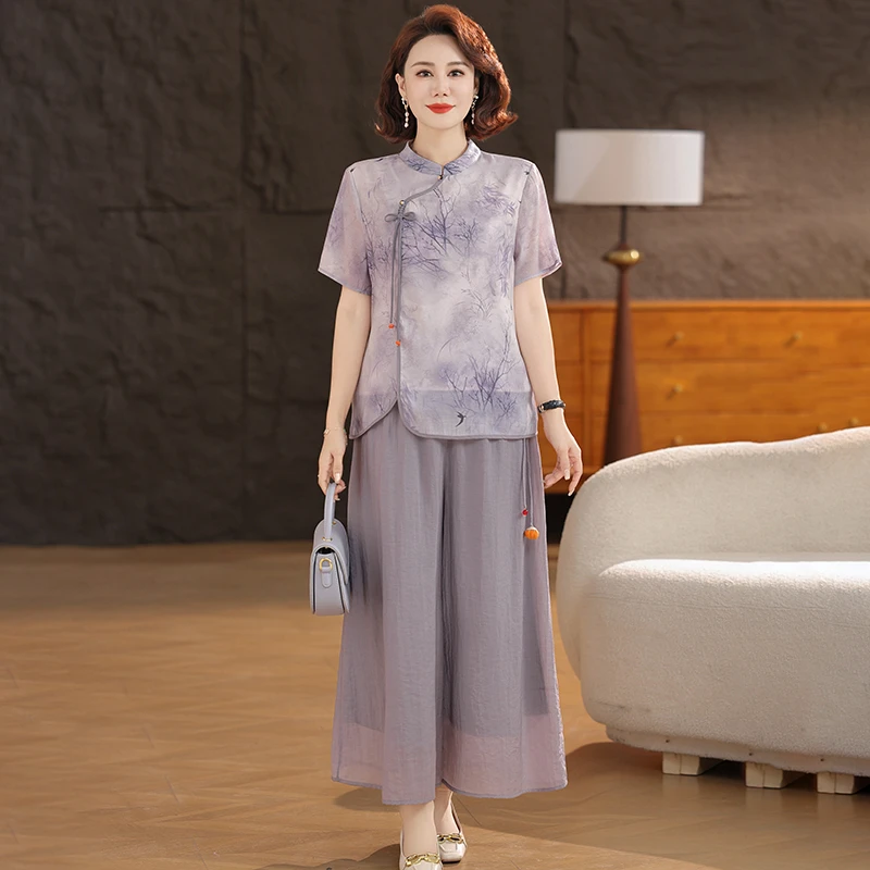 妈妈装夏装新款套装两件套气质中式洋气时尚百搭中老年女装显瘦