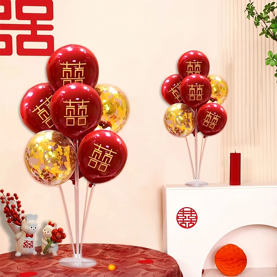 结婚布置气球桌飘订婚房装饰浪漫喜庆氛围感场景汽球立柱红色桌摆