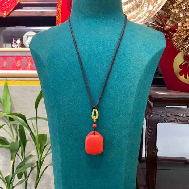 天然辰砂618新款朱砂磨砂雾面平安无事牌挂牌吊坠