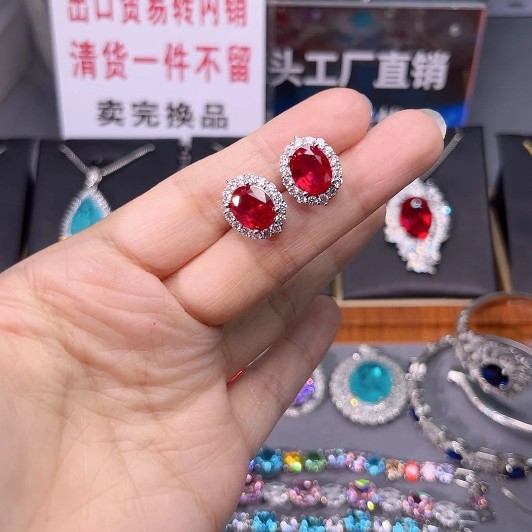 耳饰银S925镶嵌红宝石t 7
