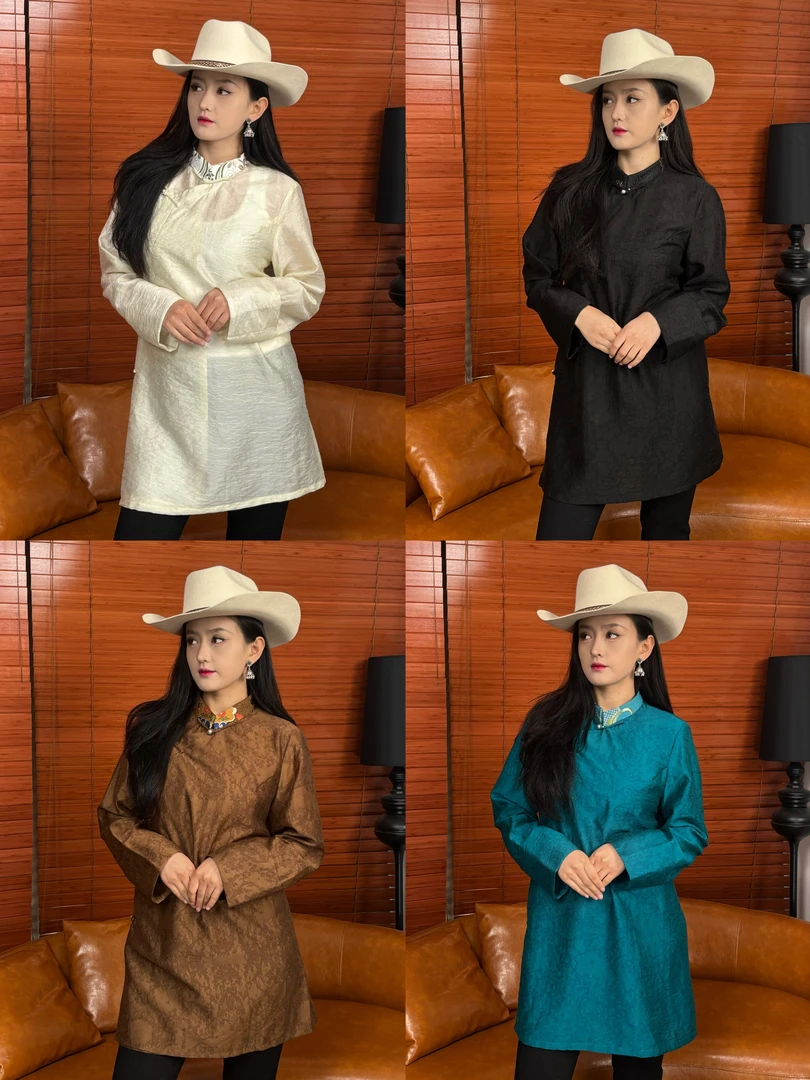 拉姆郎卓| 2025春夏新品 藏式四色中长款修身百搭显白透气款衬衣