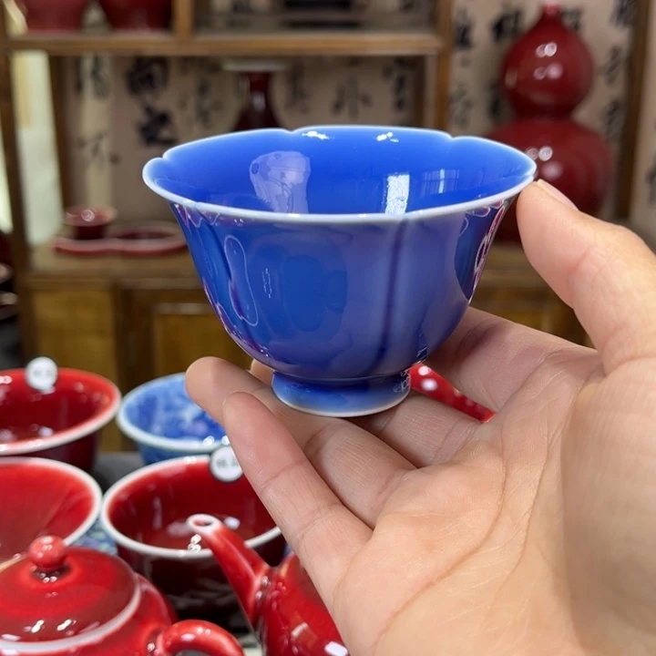 景德镇高温原矿釉水花瓣杯
