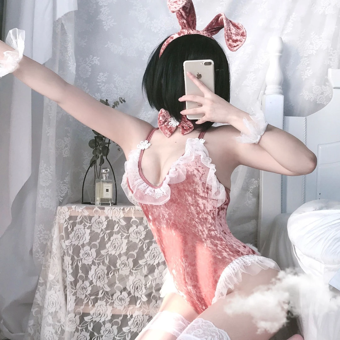 冰绒花蕾丝网纱性感俏皮制服诱惑 兔女郎睡衣套装