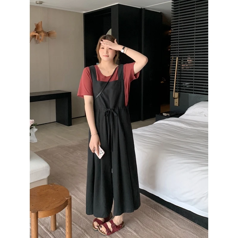 【ALIN年中大清仓】夏胖mm阔腿裤200斤工装显瘦背带裤AS24689