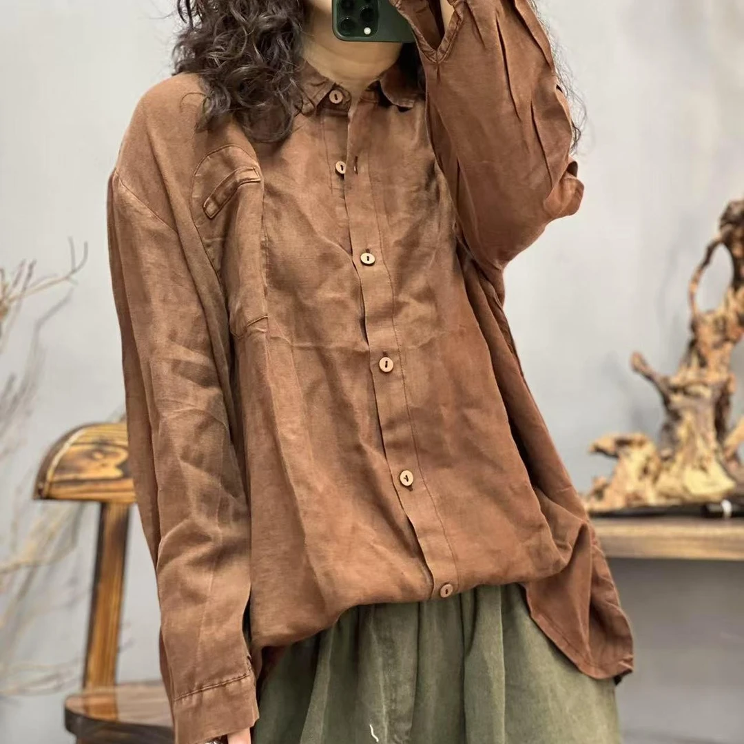 016 春季新品休闲百搭亚麻女士衬衫 胸围126长65
