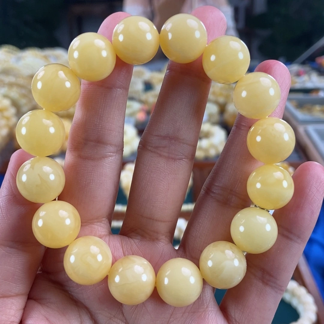 琥珀未镶嵌珠宝奇石14+浓蜡白花蜡圆珠25.83