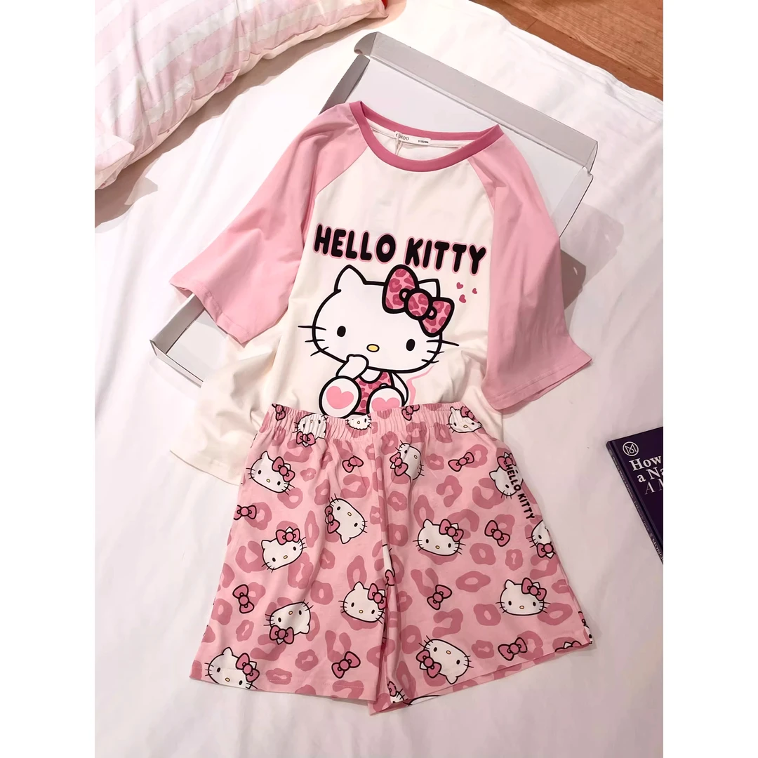 甜美少女可爱Kitty短袖睡衣女夏季2025新款短裤套装家居服可外穿