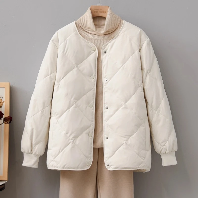 菱格无领棉服女轻薄短款2025流行胖妹妹宽松大码圆领外套大衣内胆