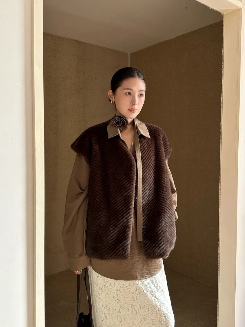 【冬日摩洛哥】高逼格奢华环保手剪绒的可可棕马甲 Alter702