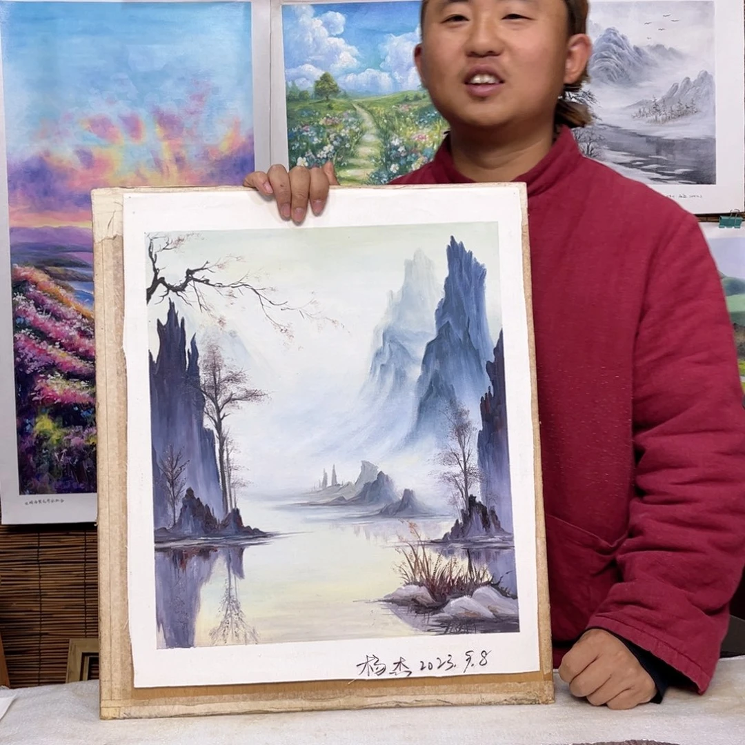 油画行路人小院绘画作品竞拍